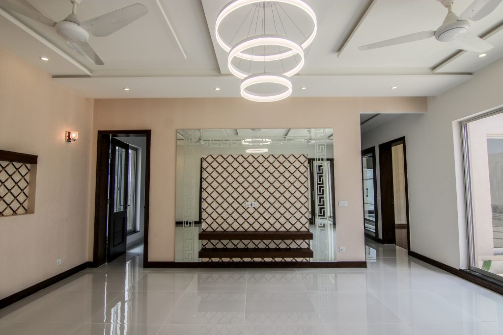 luxury drawing dinning with glass on wall